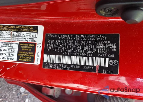 2009 Toyota Camry Le из США, поврежденный, VIN 4T4BE46K79R064943